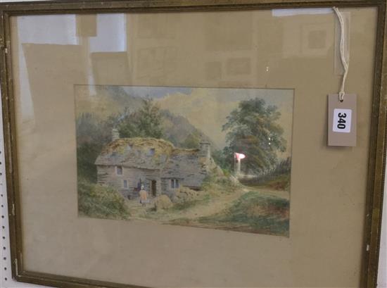 Philip Vandyke Browne (1801-1868), watercolour, Wooded landscape with a figure by a cottage